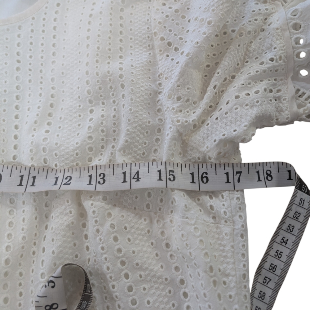 Banana Republic Cream Eyelet Midi Dress Women's Size 8 Preppy Lace Flare Sleeve - Picture 10 of 14